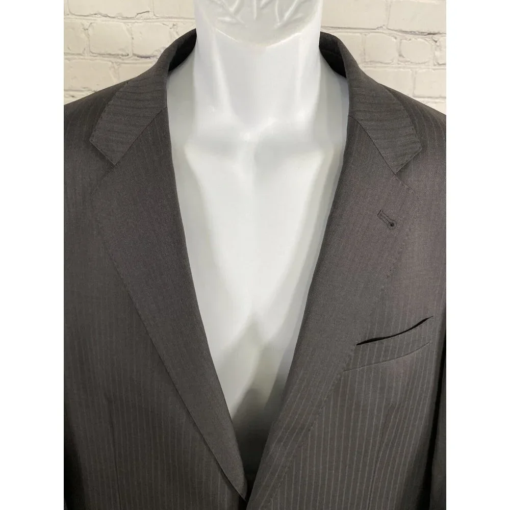 Baroni Couture Wool Super 100’s Black Stripe 2 Button Coat Blazer Jacket 48L